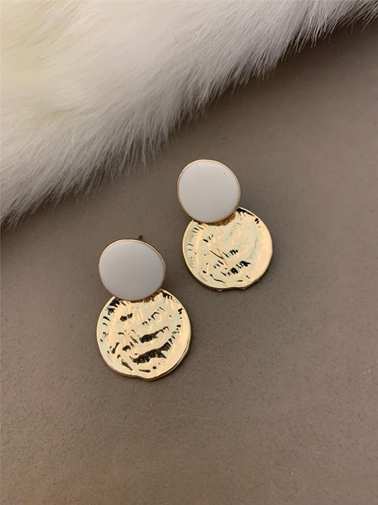 White Enameled Coin Detailed Earrings