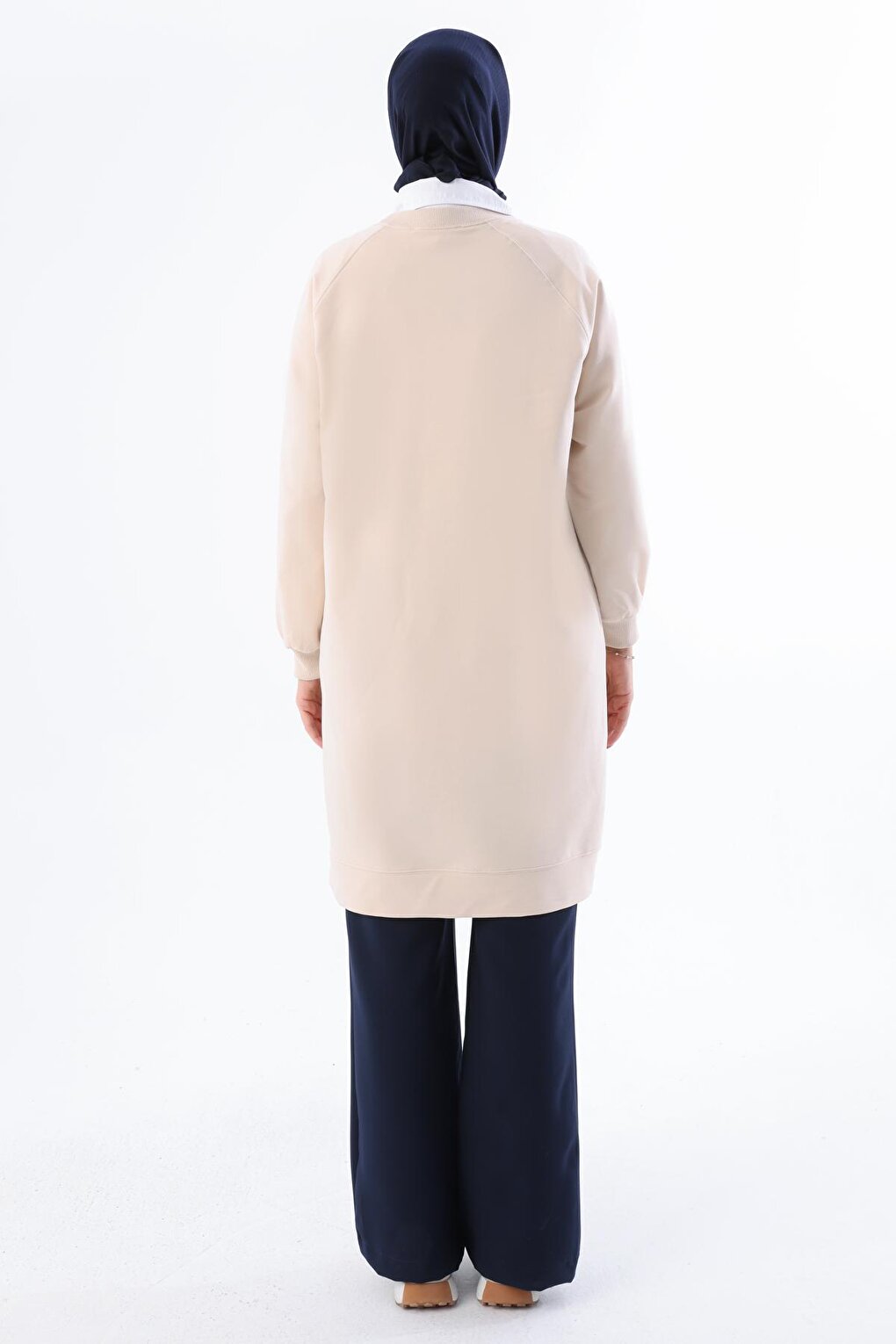 Light Beige Mode Embroidered Raglan Sleeve Tunic