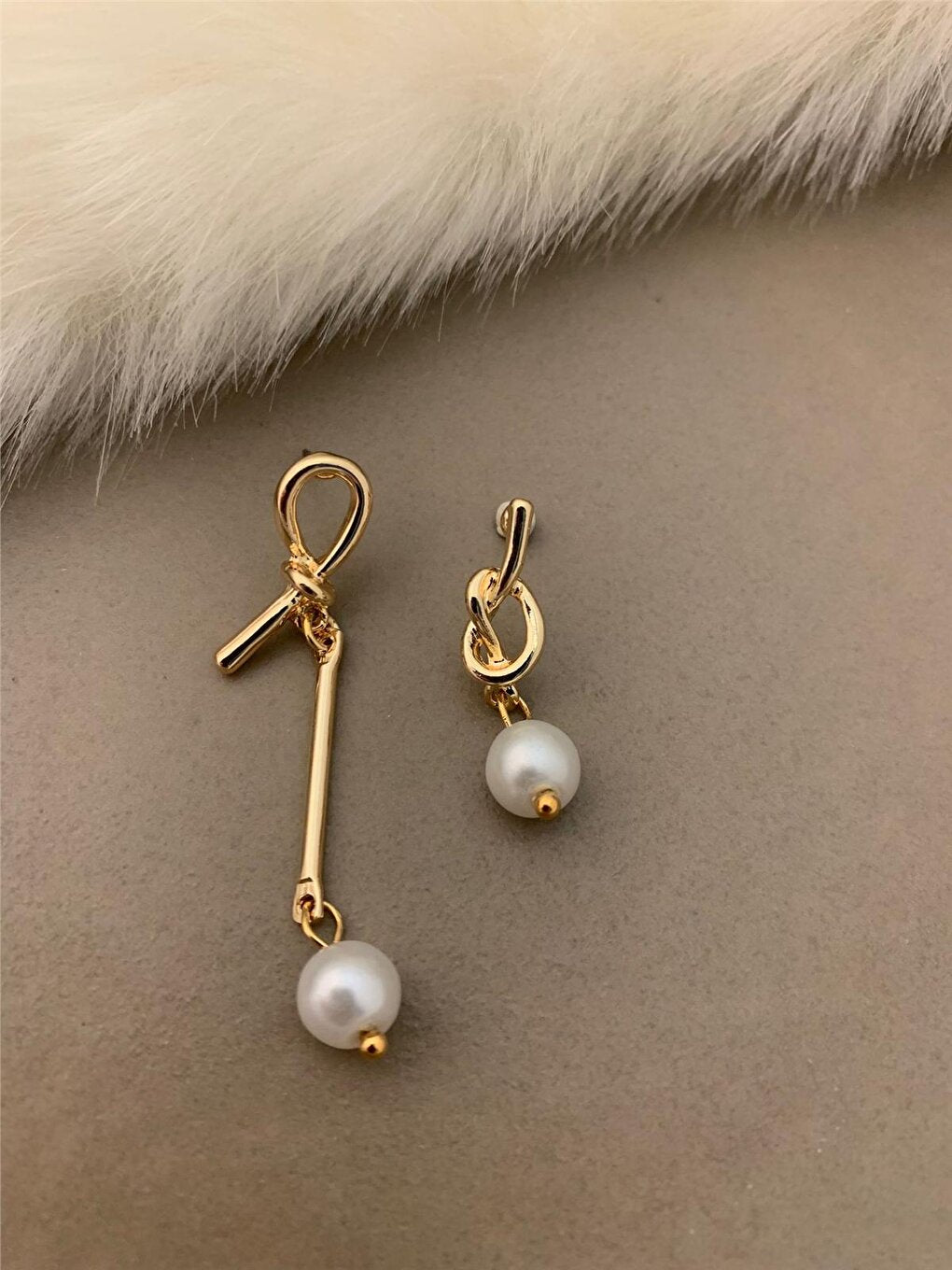 Asymmetrical Knot Earrings with Pearls