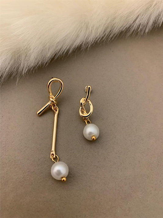 Asymmetrical Knot Earrings with Pearls