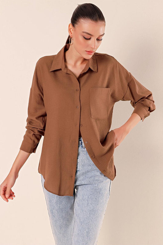 20153 Single Pocket Oversize Shirt - Brown