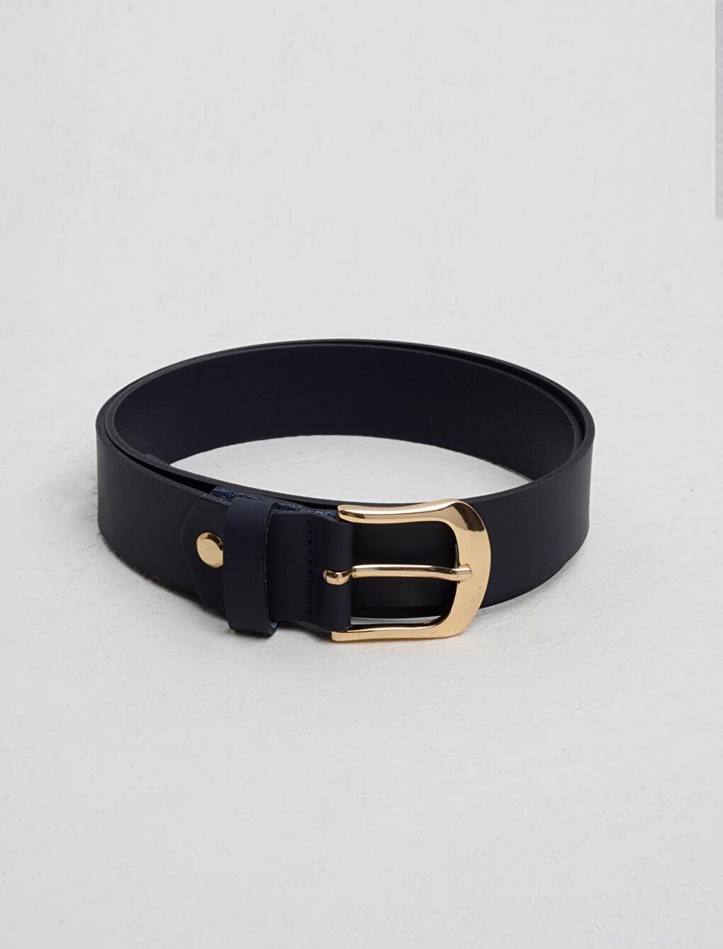 Dark Blue Shiny Buckle Classic Leather Belt