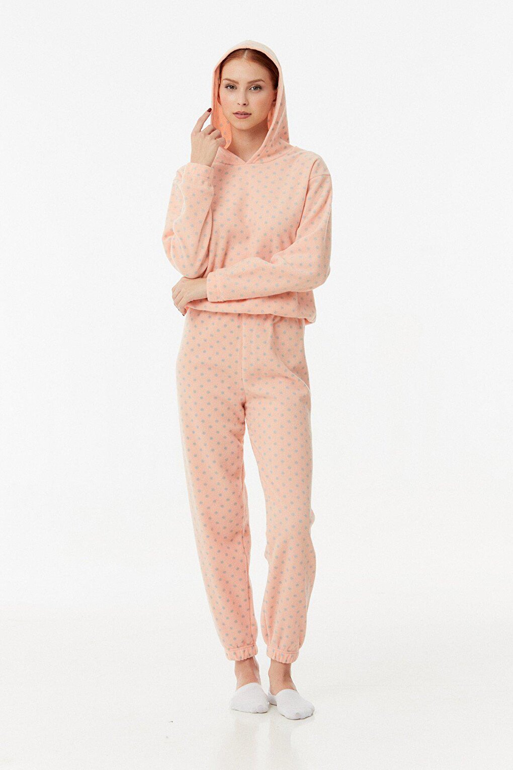 Polka Dot Hooded Fleece Pajama Set