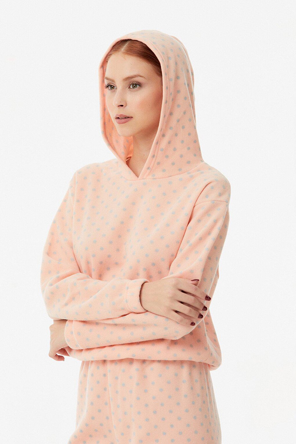 Polka Dot Hooded Fleece Pajama Set