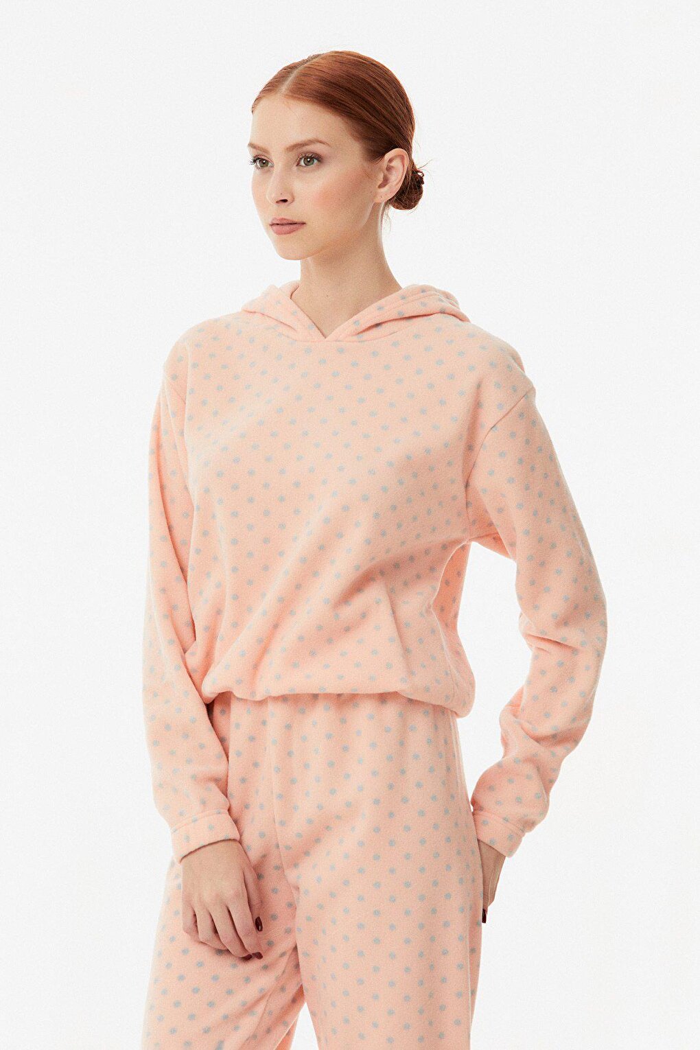 Polka Dot Hooded Fleece Pajama Set