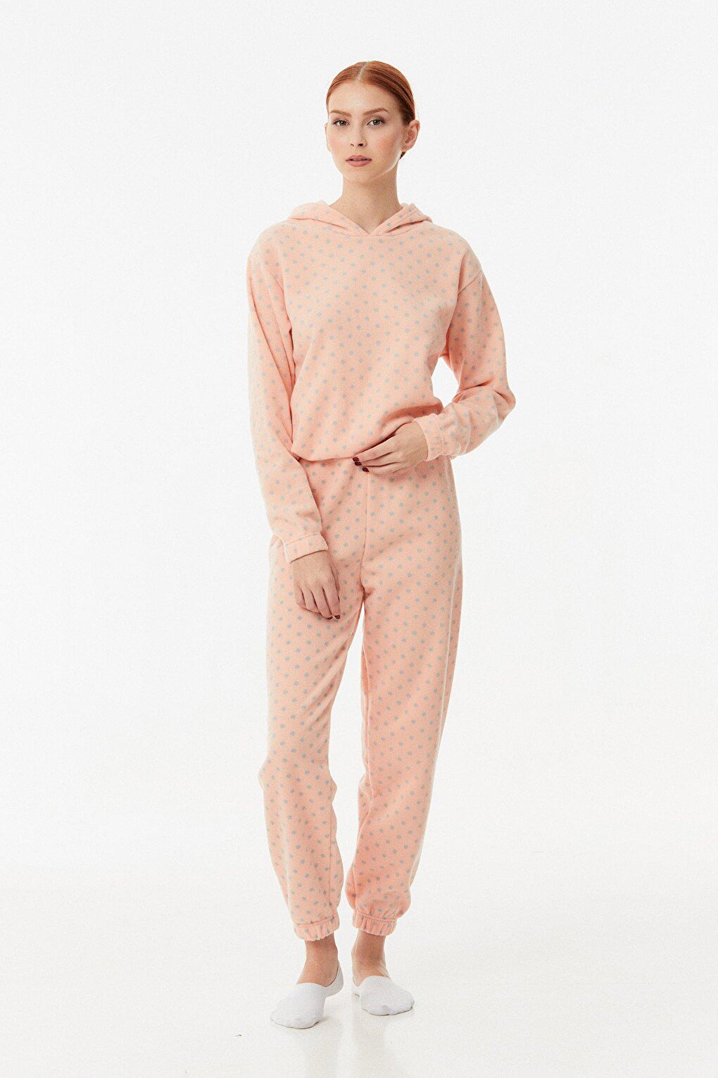 Polka Dot Hooded Fleece Pajama Set