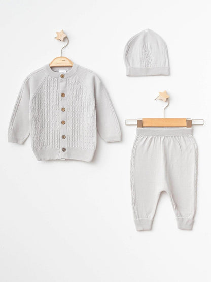 Self Patterned Baby Boy Hat Knitwear Set 4031