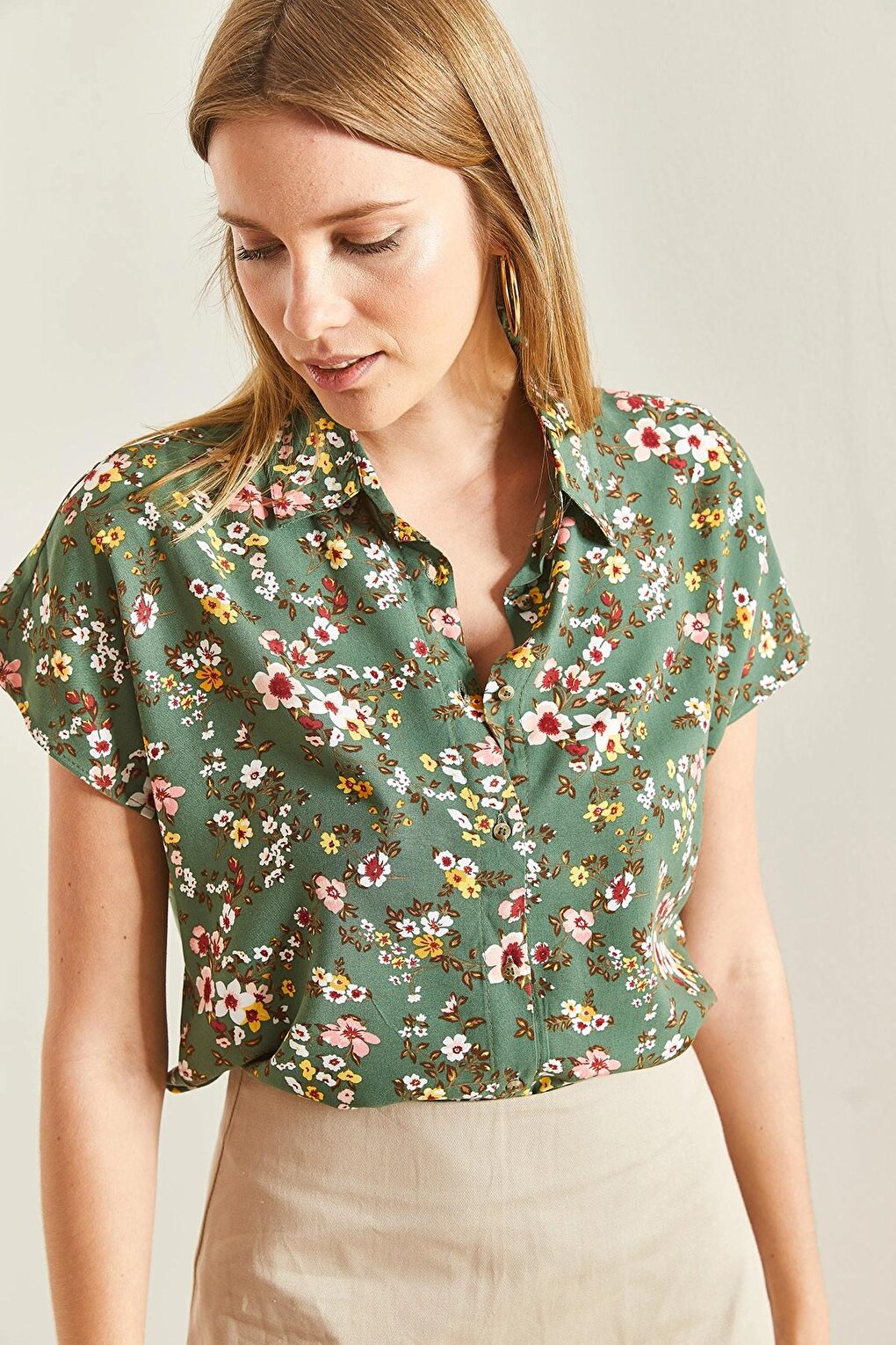 Women's Short Sleeve Patterned Viscose Shirt