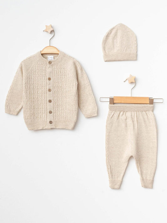 Self Patterned Baby Boy Hat Knitwear Set 4031