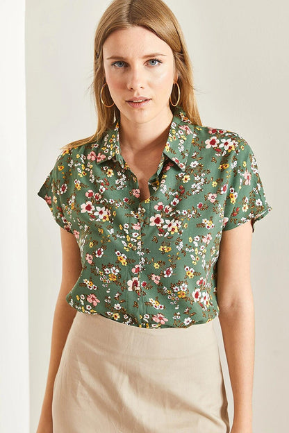 Women's Short Sleeve Patterned Viscose Shirt