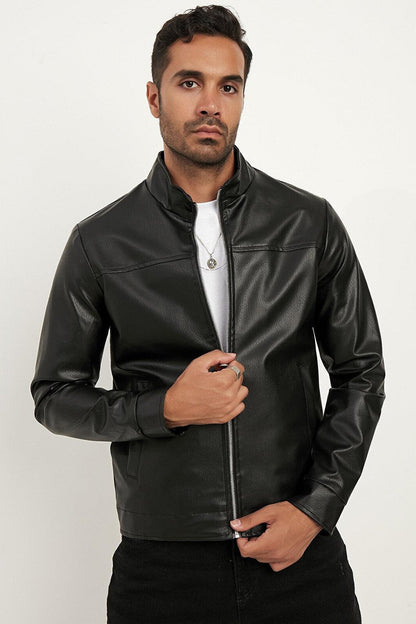 Black Men's Faux Leather Jacket