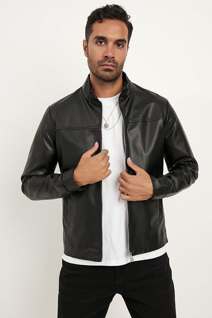 Black Men's Faux Leather Jacket