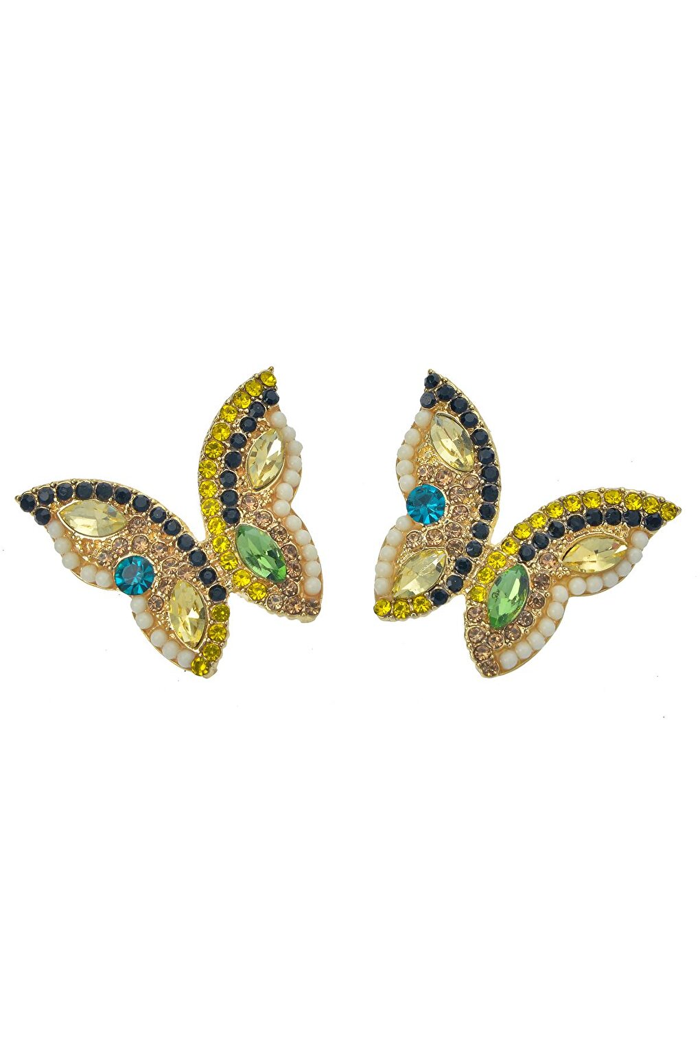 Yellow Green Stone Butterfly Earrings