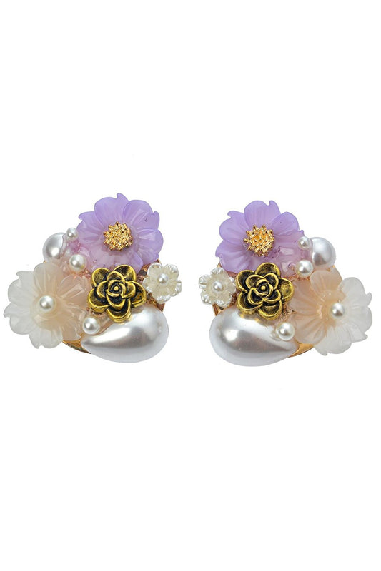 Purple Flower Pearl Earrings