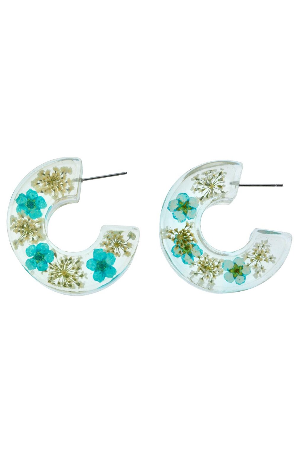 Blue Flower Filled Hoop Earrings