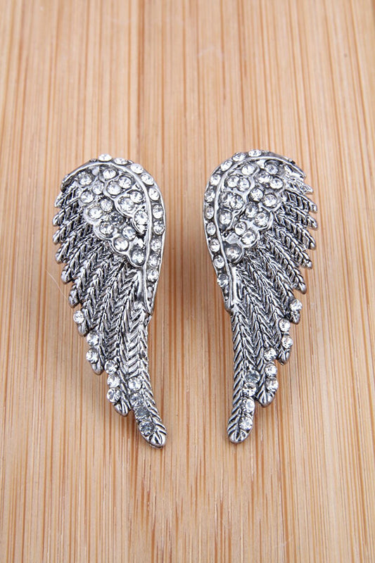 Antique Silver Stone Wing Earrings