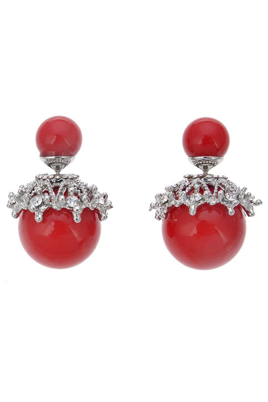 Red pearl ball ghost earrings