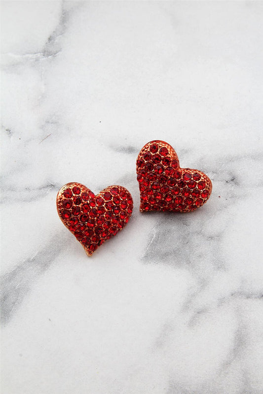 Red Crystal Stone Heart Earrings