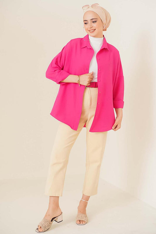 103901 Oversize Basic Hijab Shirt - Dark Pink