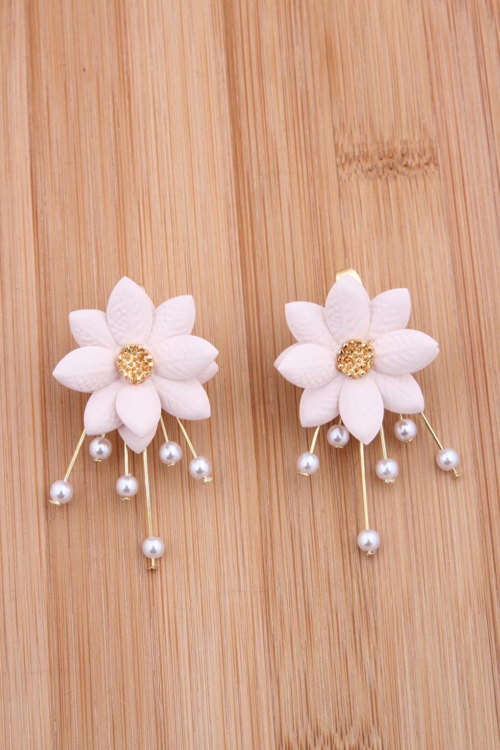 Pearl Fringed Powder Pink Flower Earrings