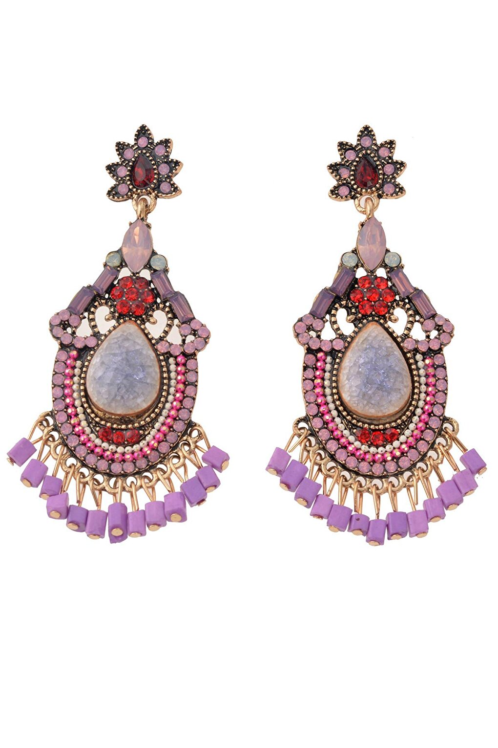 Purple Stone Ethnic Earrings