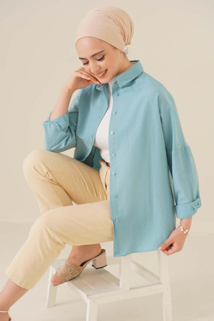 103901 Oversize Basic Hijab Shirt - Water Green