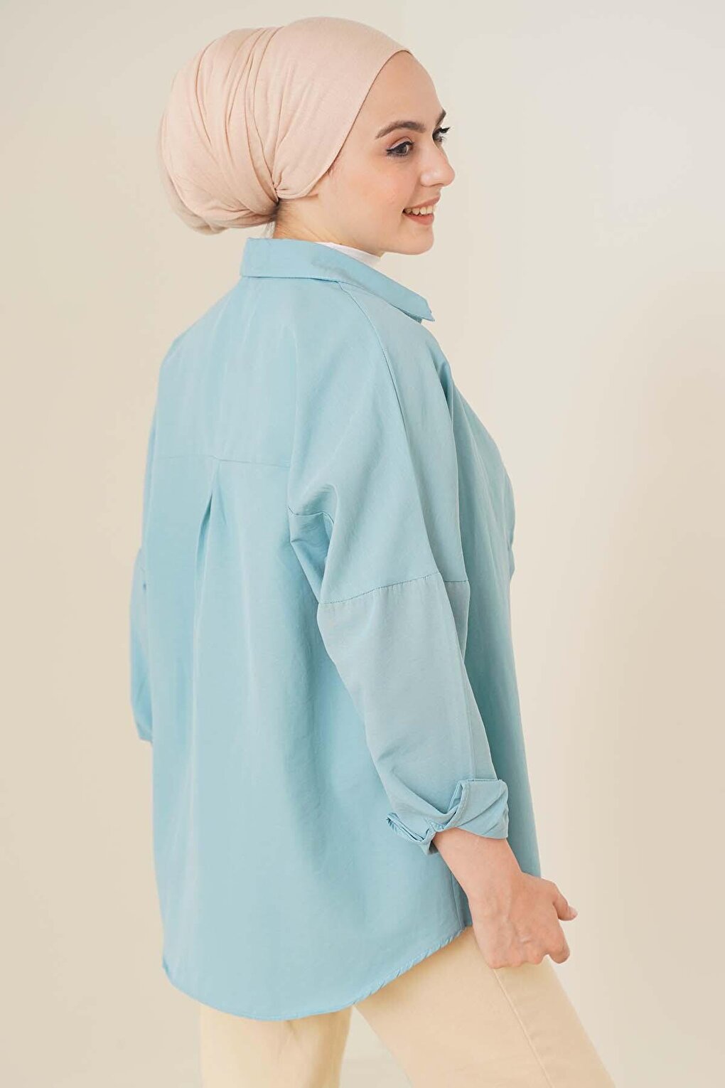 103901 Oversize Basic Hijab Shirt - Water Green