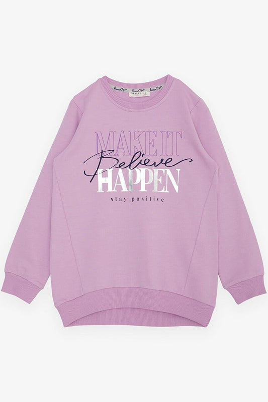 Girl's Sweatshirt Gilded Text Printed Lilac (6-12 Years)