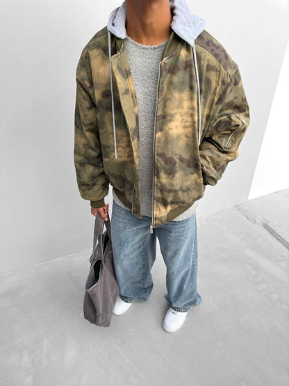 Oversize Camouflage Bomber Jacket Khaki