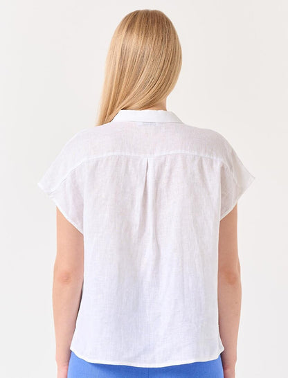 White Sleeveless Embroidered Linen Shirt