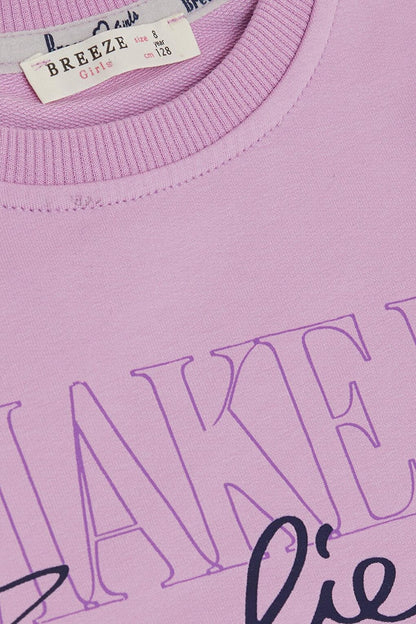 Girl's Sweatshirt Gilded Text Printed Lilac (6-12 Years)