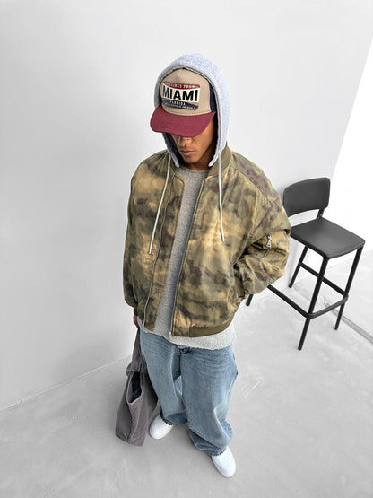 Oversize Camouflage Bomber Jacket Khaki