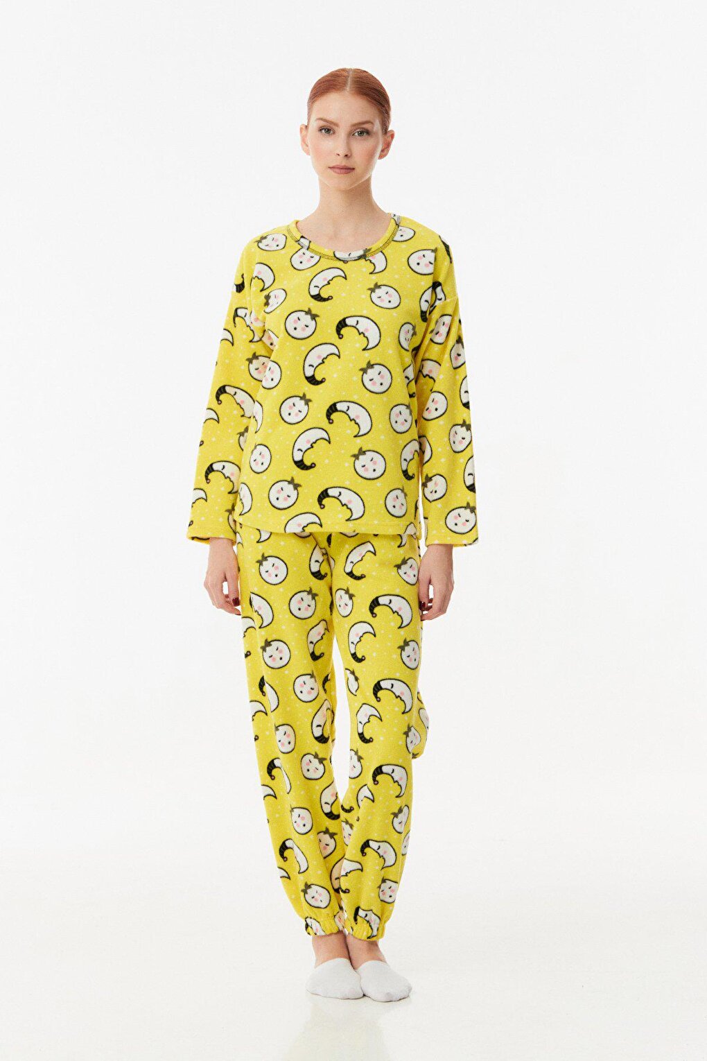 Printed Crew Neck Fleece Pajama Set