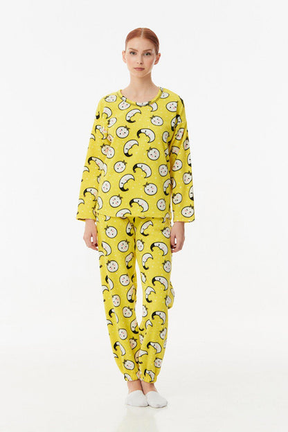 Printed Crew Neck Fleece Pajama Set