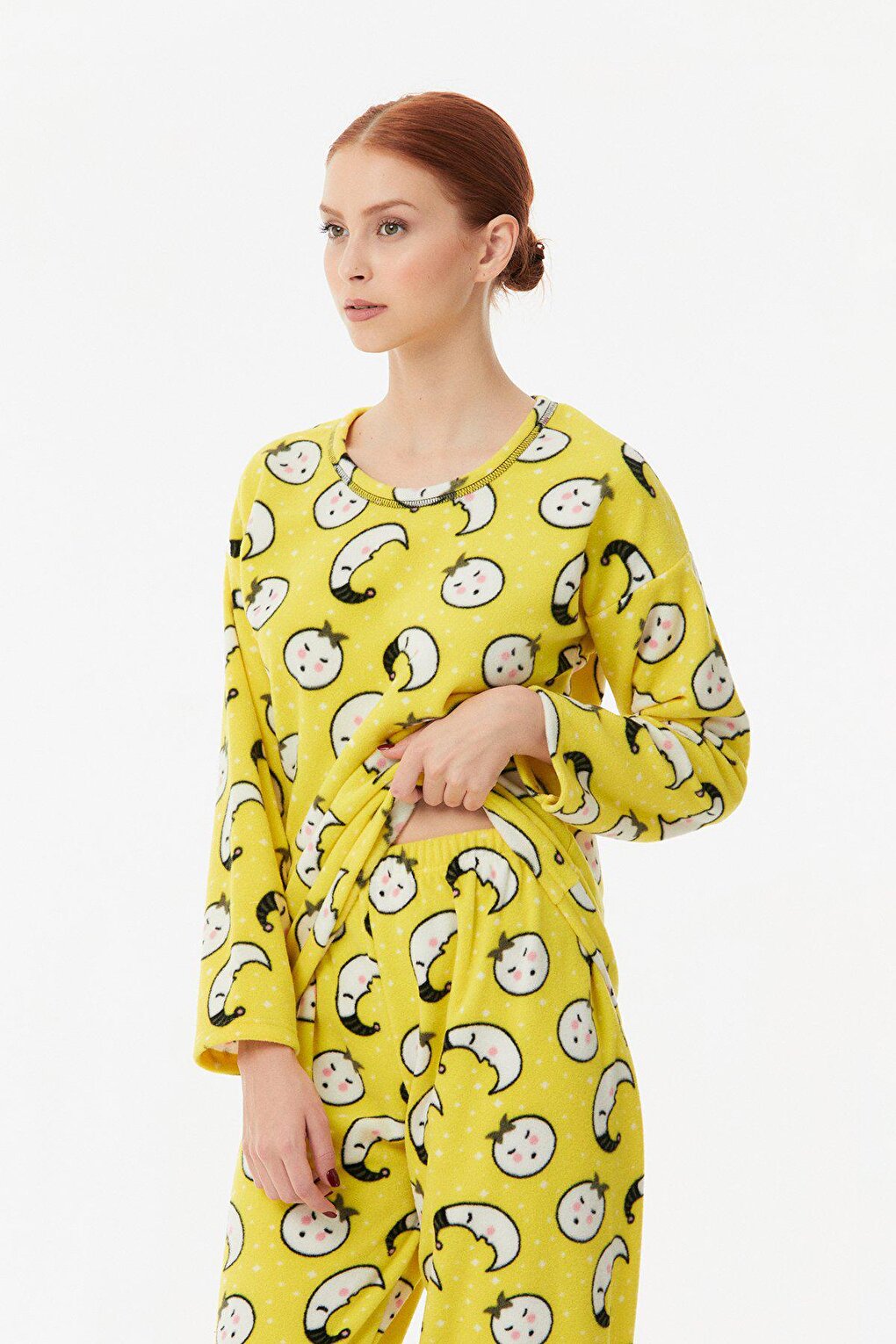 Printed Crew Neck Fleece Pajama Set