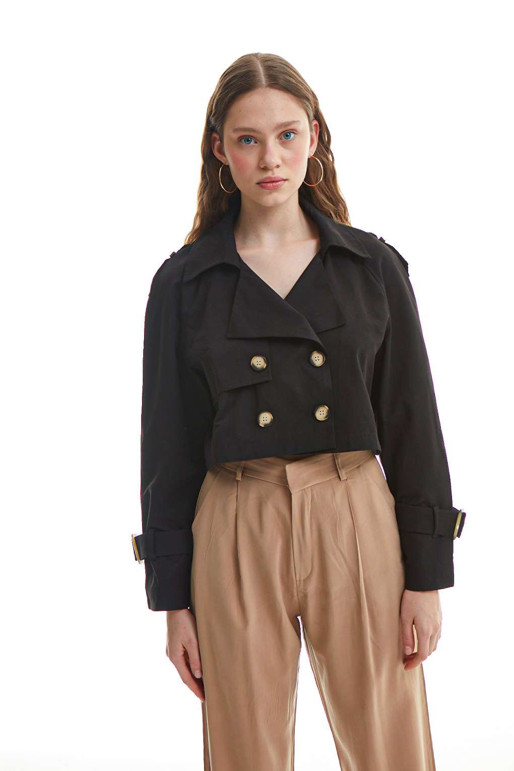 Button Detailed Crop Jacket Black