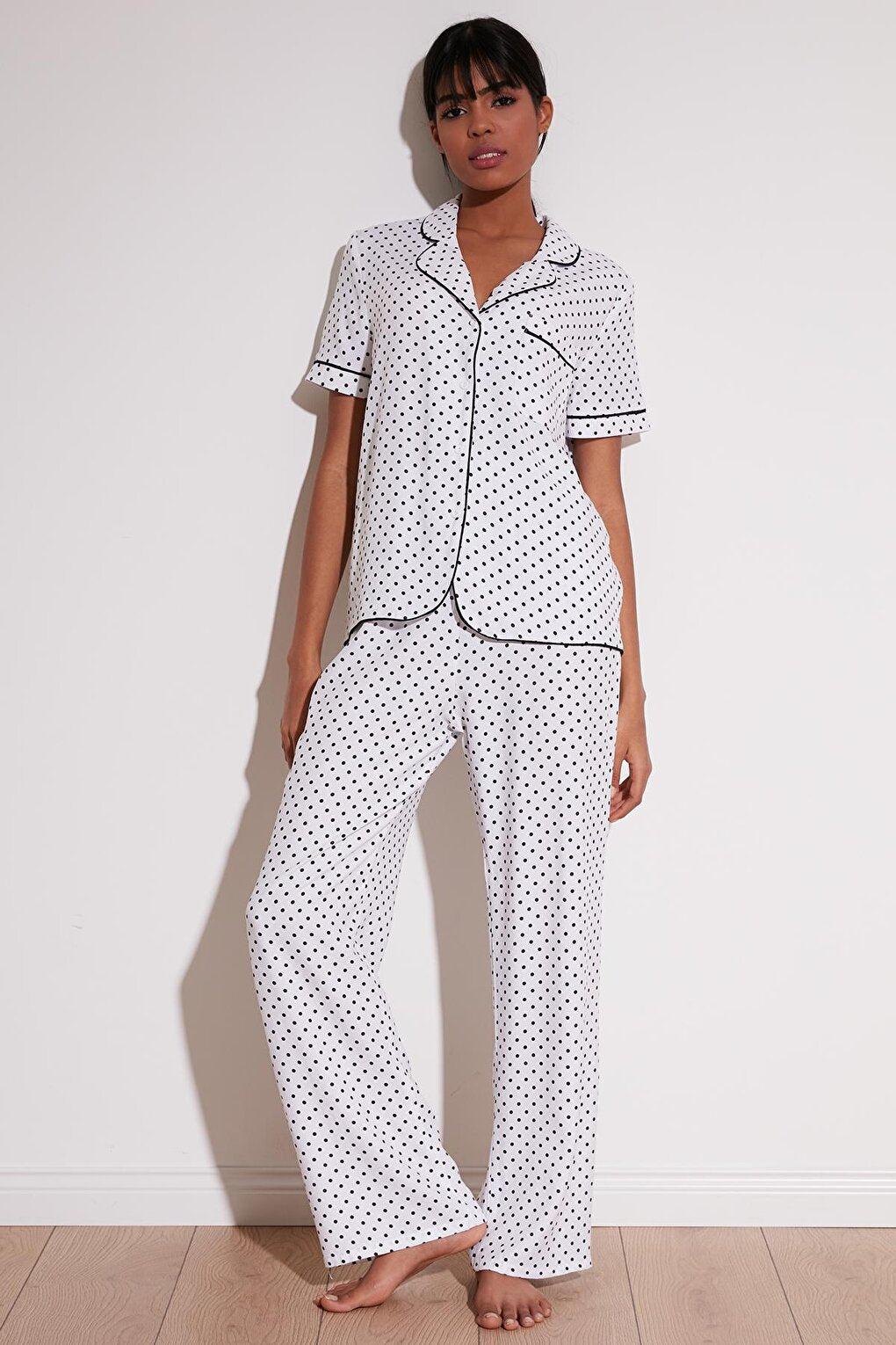 Polka Dot Comfortable Cut Shirt Collar Short Sleeve Pajama Set 6110102