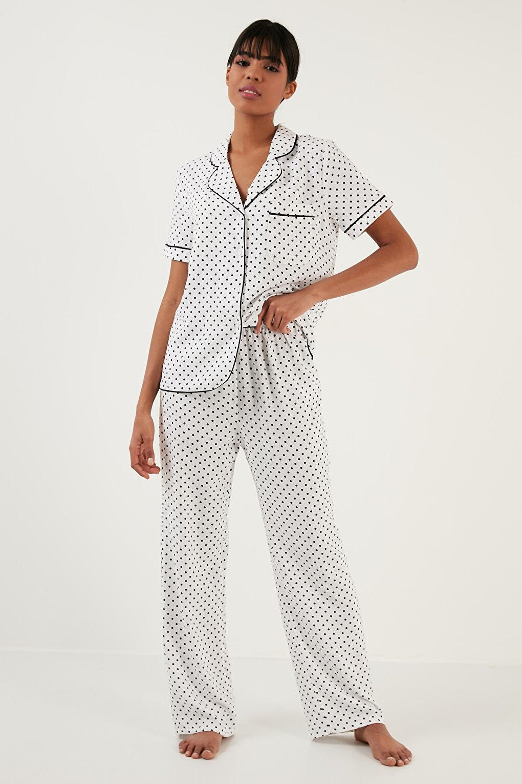 Polka Dot Comfortable Cut Shirt Collar Short Sleeve Pajama Set 6110102