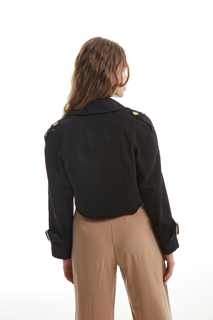 Button Detailed Crop Jacket Black