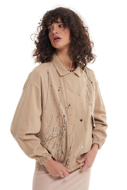 Oversize Jacket with Pockets Beige