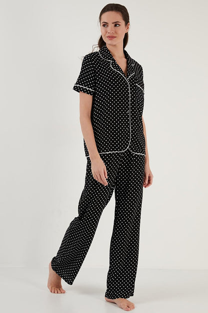 Polka Dot Comfortable Cut Shirt Collar Short Sleeve Pajama Set 6110102