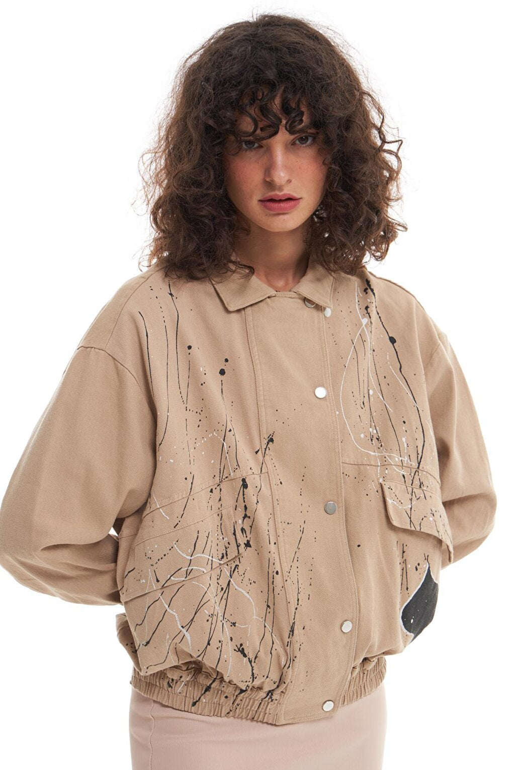 Oversize Jacket with Pockets Beige