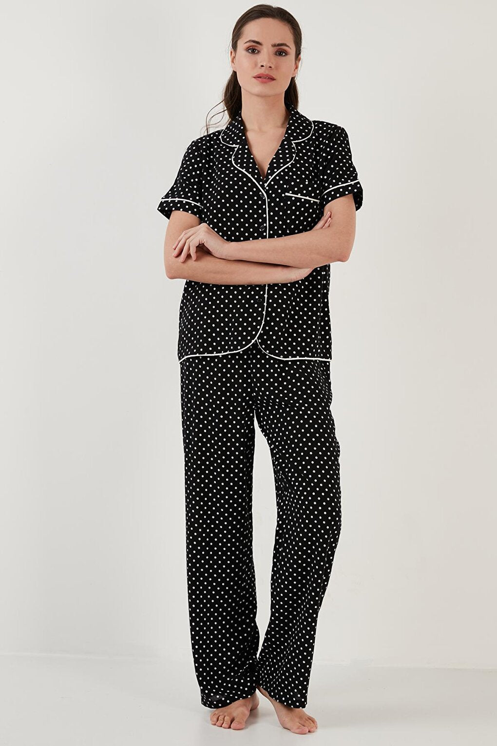 Polka Dot Comfortable Cut Shirt Collar Short Sleeve Pajama Set 6110102