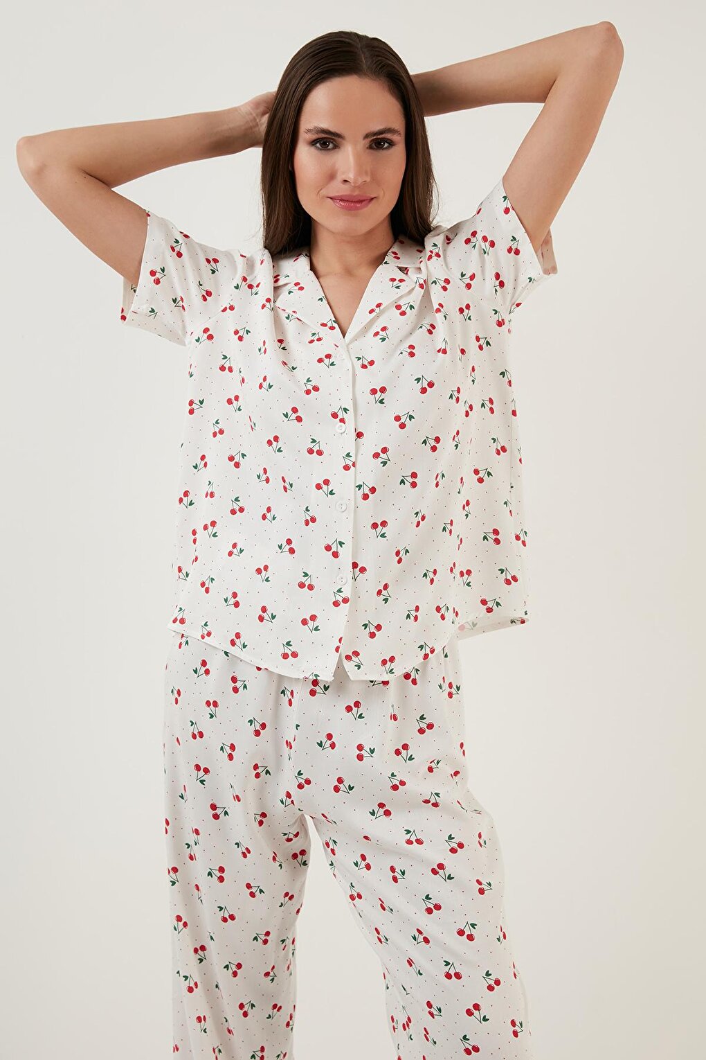 Comfortable Cut Wide Leg Mono Collar Short Sleeve Pajama Set 6110290