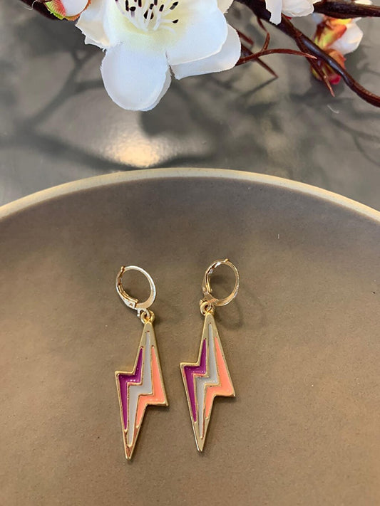 Fuchsia Orange Lightning Earrings