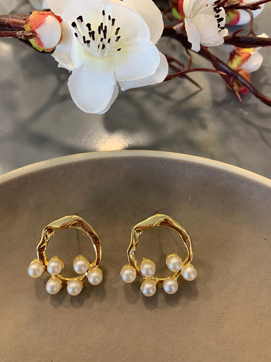 Gold Circle Earrings with Pearls