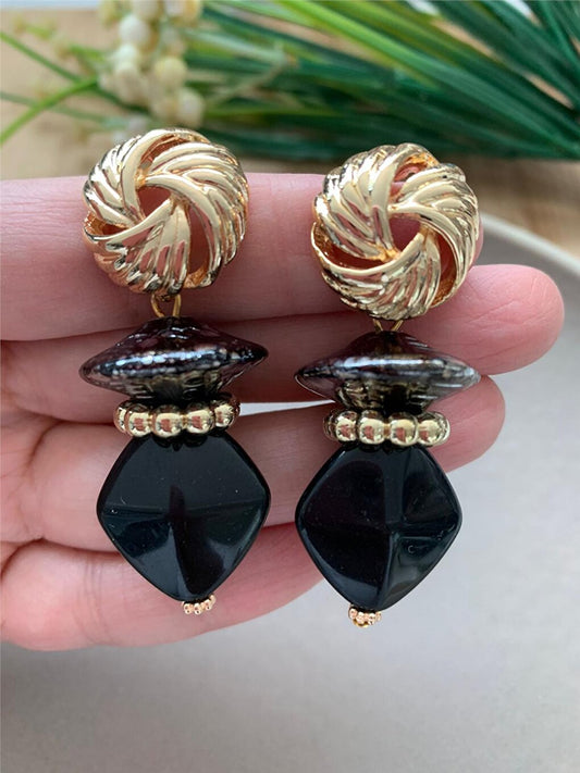 Black Gray Beaded Design Earrings