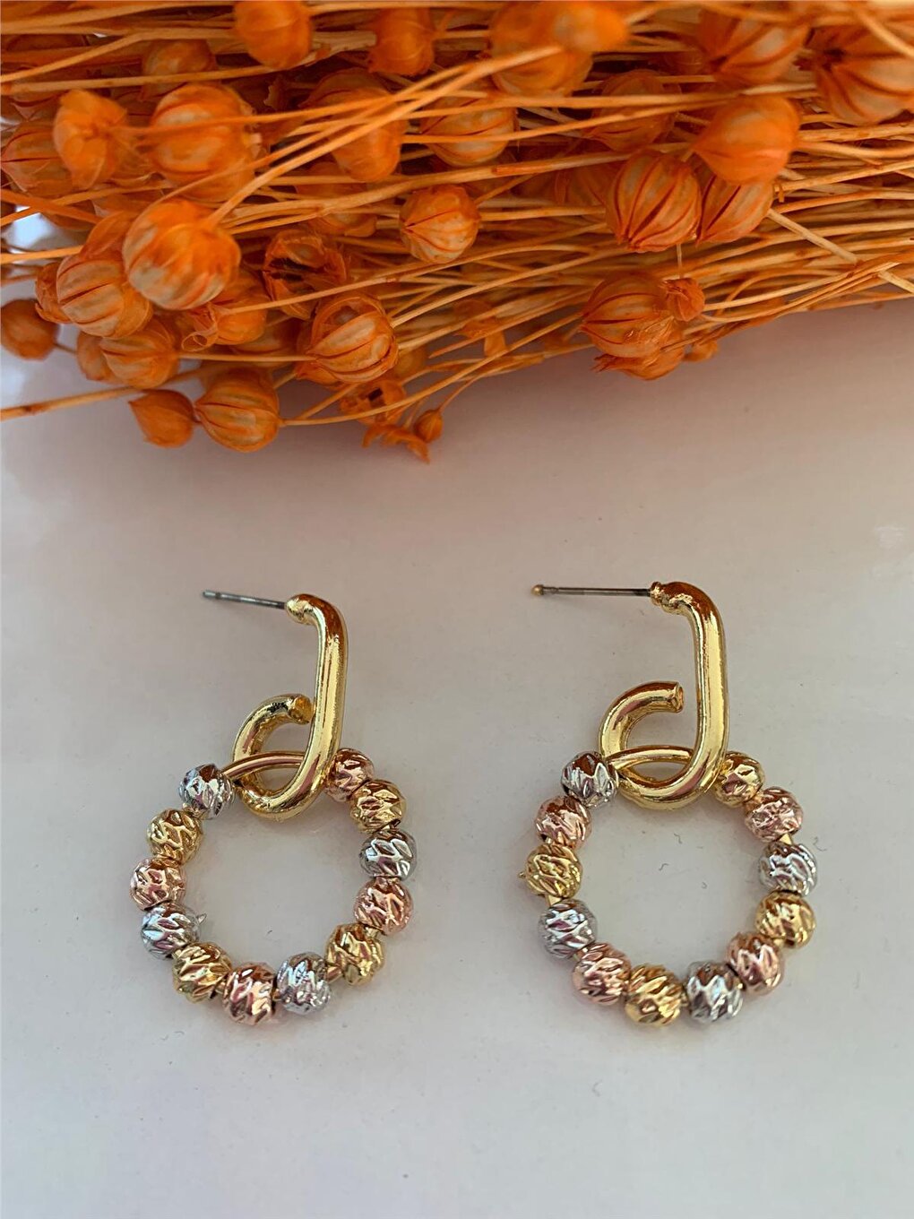 Dorica Beaded Rectangular Hoop Earrings