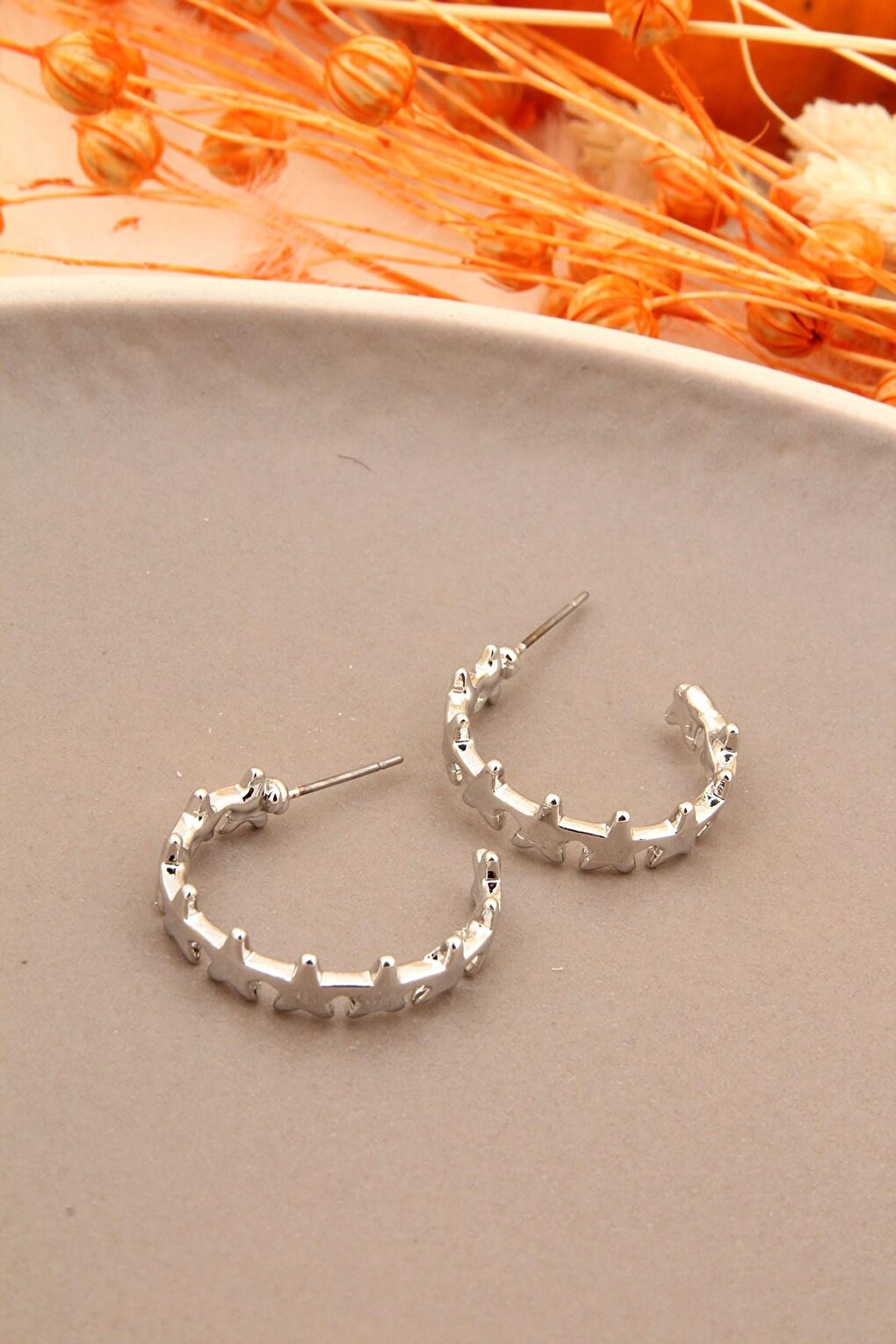 Silver Stars Hoop Earring