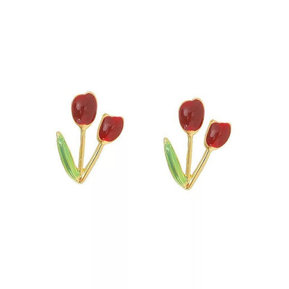 Red Tulip Earrings